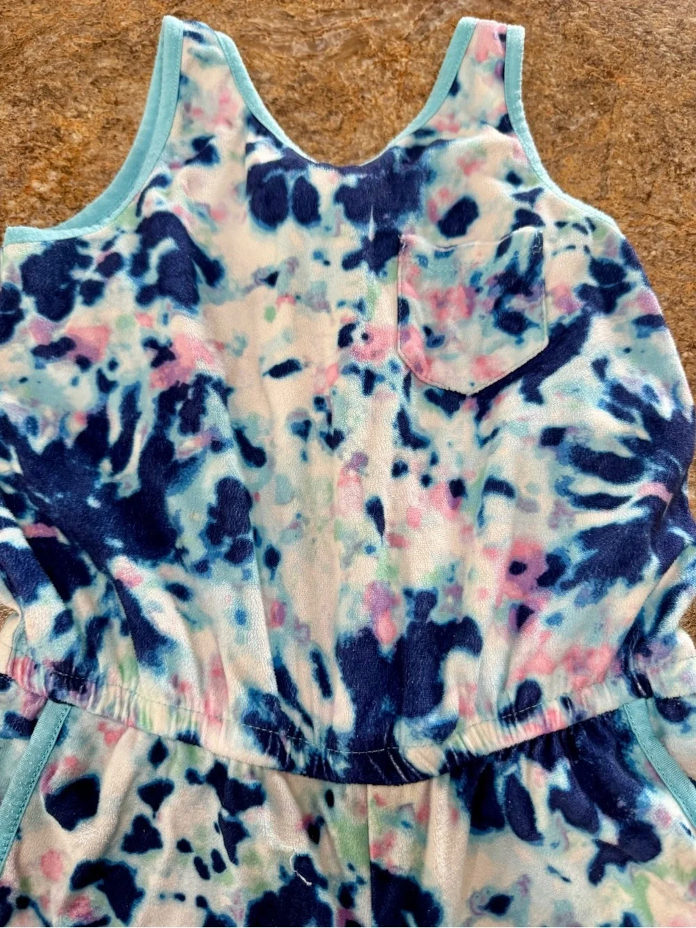 Cat & Jack Girls Romper Pajamas Size M 7/8 Blue Tie Dye Sleepwear